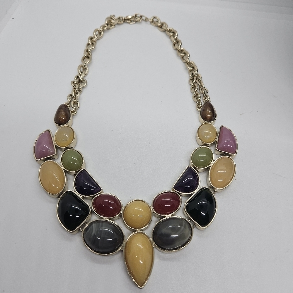 LOFT multicolor bib necklace gold tone